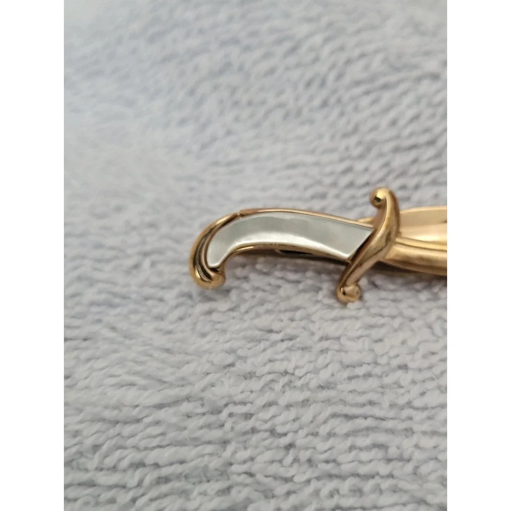 Vintage Swank Goldtone Sword Scimitar Tie Clip Bar Mother of Pearl Handle